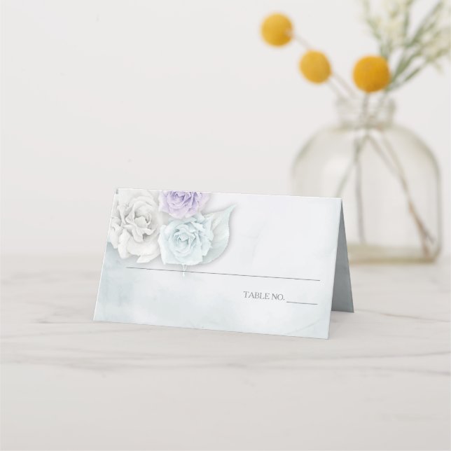 Carte De Placement Elégant romantique Glace blanche - Bleu et Lilac R (Devant)