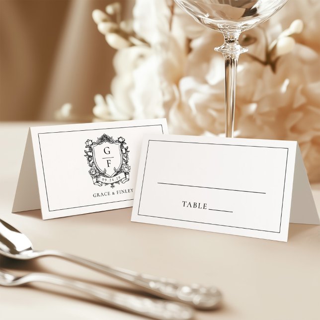 Carte De Placement Élégant Rose Monogram Crest Mariage (Créateur téléchargé)