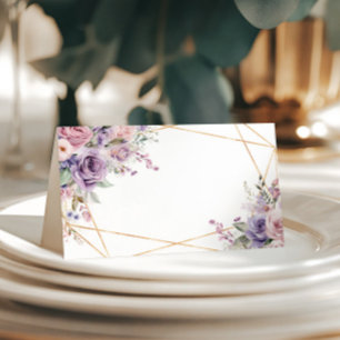 Carte De Placement Élégant Rose violet et bleu Mariage de fleurs