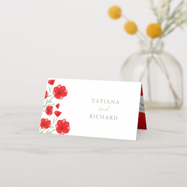 Carte De Placement Elégant rouge Aquarelle Poppy Floral Numéro de tab (Devant)