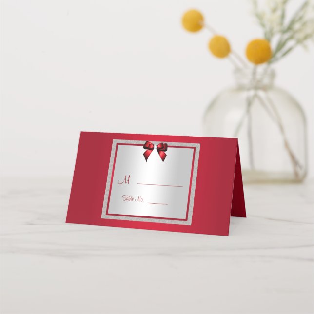 Carte De Placement Elégant Ruby Red & Silver Parties scintillant Mari (Devant)