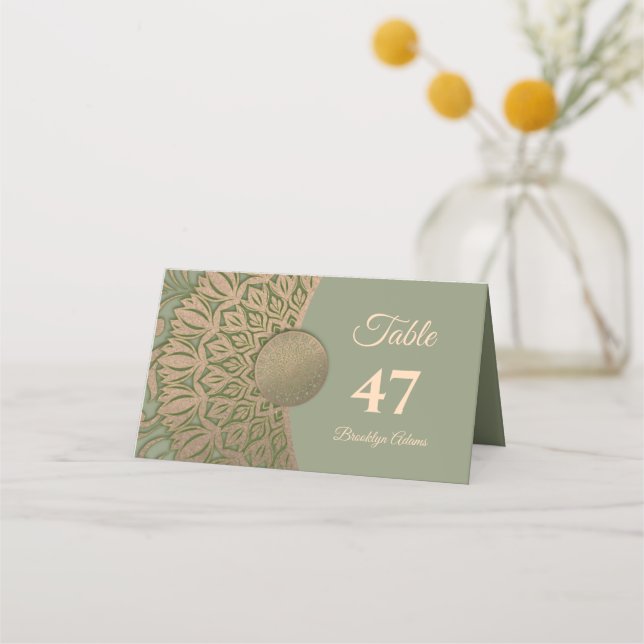 Carte De Placement Elégant Sage moderne vert & or classique mandala (Devant)