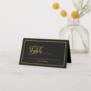 Carte De Placement Élégant Script fleurit Black & Gold Mariage
