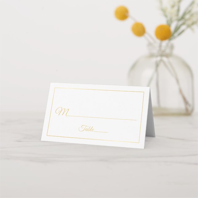 Carte De Placement Élégant Script Mariage or et blanc (Devant)