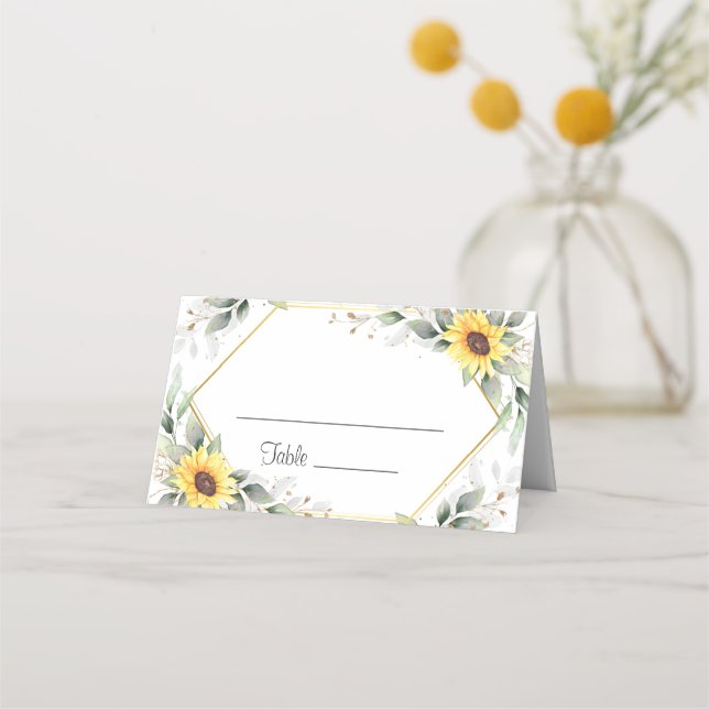 Carte De Placement Élégant tournesol vert Mariage floral table (Devant)
