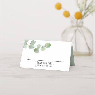 Carte De Placement Elégant Vert Eucalyptus Noms Date Mariage