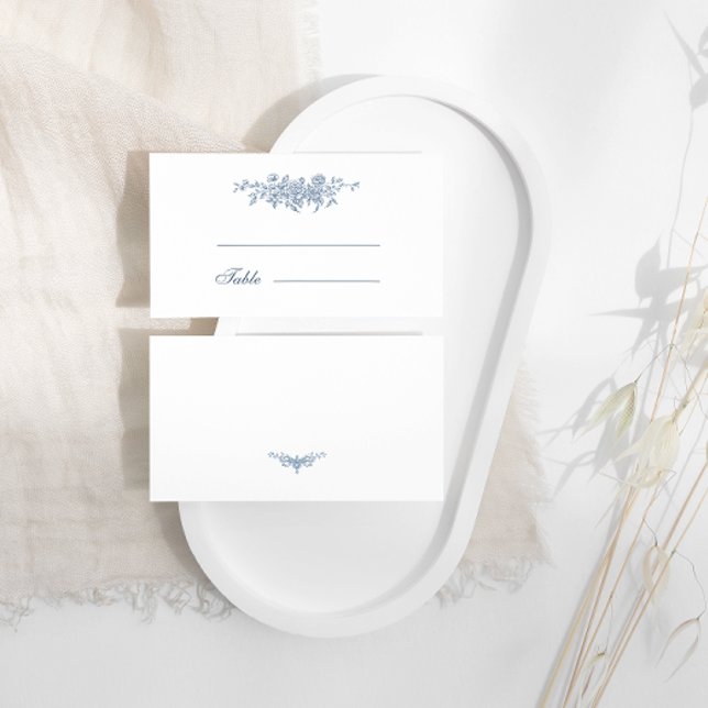 Carte De Placement Élégant Vintage Floral Blue Mariage (Créateur téléchargé)