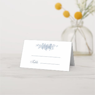 Carte De Placement Élégant Vintage Floral Blue Mariage plié