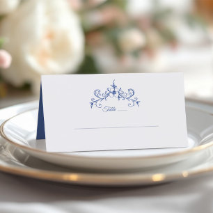 Carte De Placement Elégant Vintage Romance Dusty Blue Floral Mariage