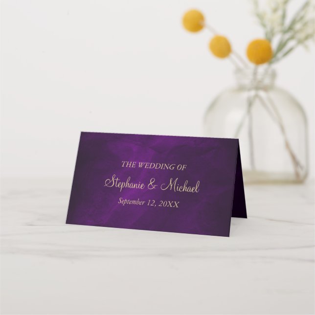 Carte De Placement Élégant violet Mariage or Modifier (Dos)