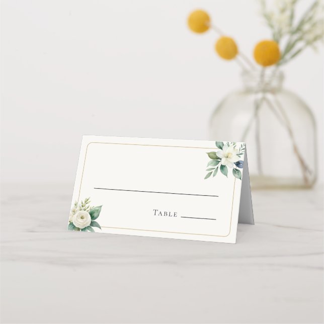 Carte De Placement Elegant White Flowers and Greenery | Wedding Table (Devant)