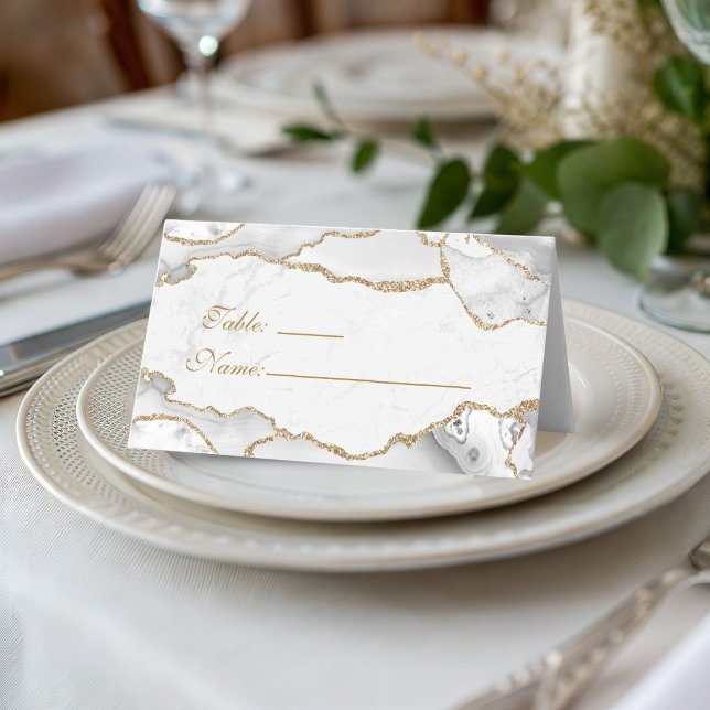 Carte De Placement Elegant White & Gold Agate Birthday Dinner  (Elegant White and Gold Birthday Dinner Place cards)