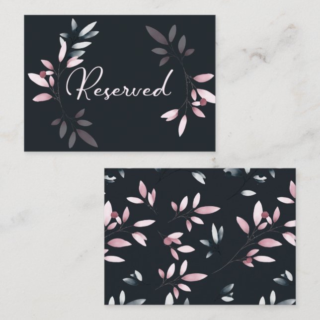 Carte De Placement Elégante aquarelle de la marine rose Floral (Devant / Derrière)