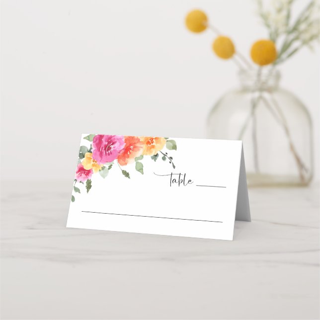 Carte De Placement Elégante aquarelle Fleurs vives Mariage floral (Devant)
