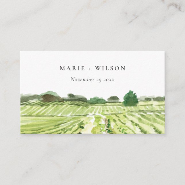 Carte De Placement Elégante aquarelle Green Winery Vignoble Mariage (Devant)