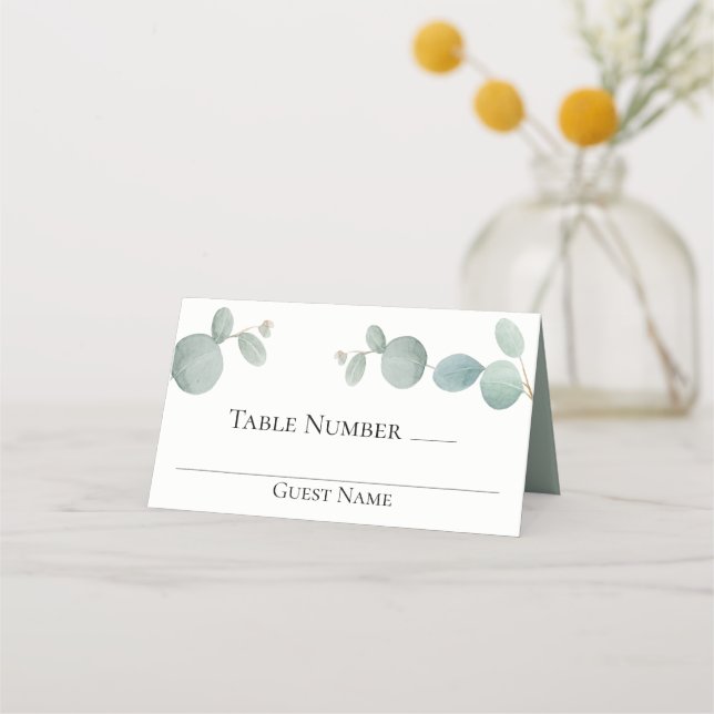 Carte De Placement Elégante aquarelle moderne Eucalyptus Vert (Devant)