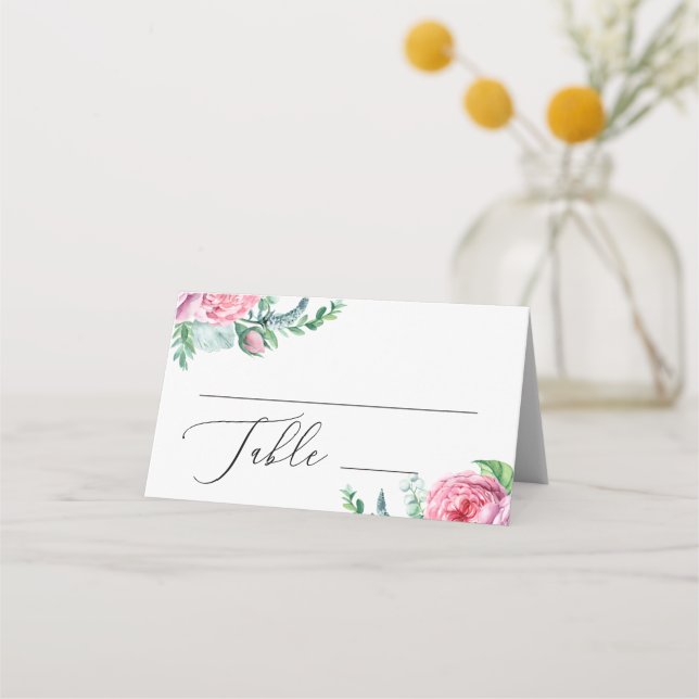 Carte De Placement Elégante aquarelle rose boho jardin fleuri mariage (Devant)