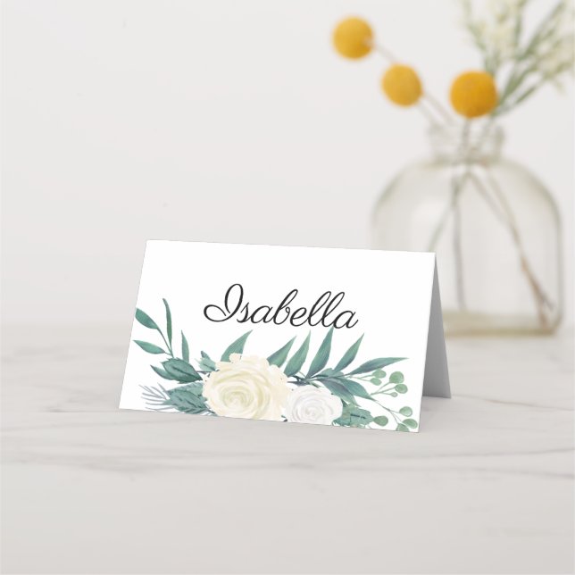 Carte De Placement Elegante Blumen Grün Weiss (Devant)