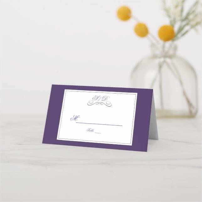 Carte De Placement Élégante Bordure violette et blanche Numéro de tab (Dos)