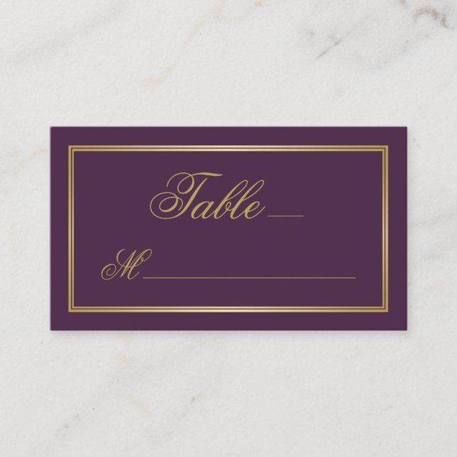 Carte De Placement Élégante calligraphie de script or sur Plum Mariag (Devant)