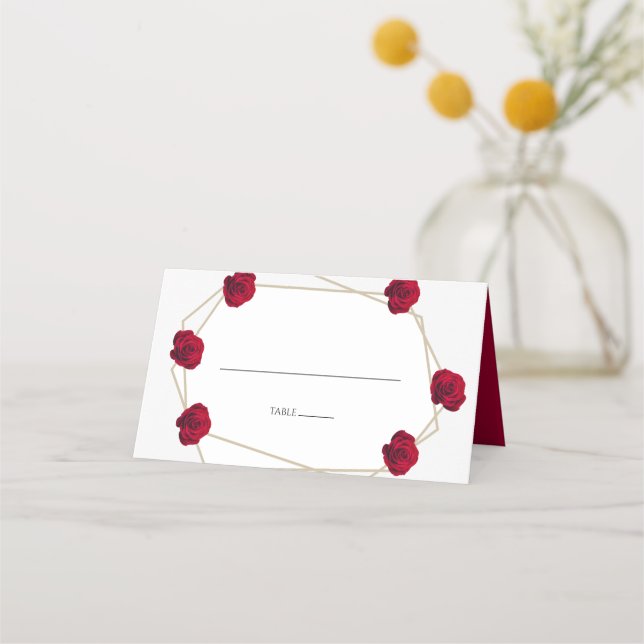 Carte De Placement Elégante carte de Mariage de Rose rouge géométriqu (Devant)
