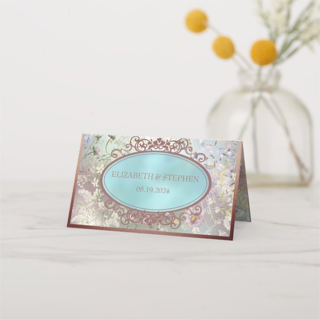 Carte De Placement Elégante Carte de Place Florale Bleue Aquarelle (Dos)