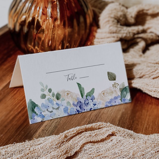 Carte De Placement Elégante carte de place pliée Blue Hydrangea (Créateur téléchargé)