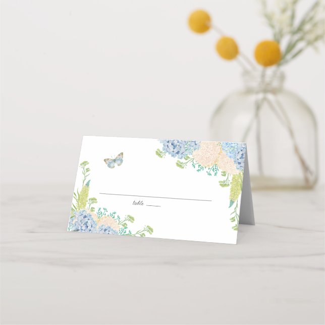 Carte De Placement Elégante carte de place pliée Mariage Hydrangea Bl (Devant)