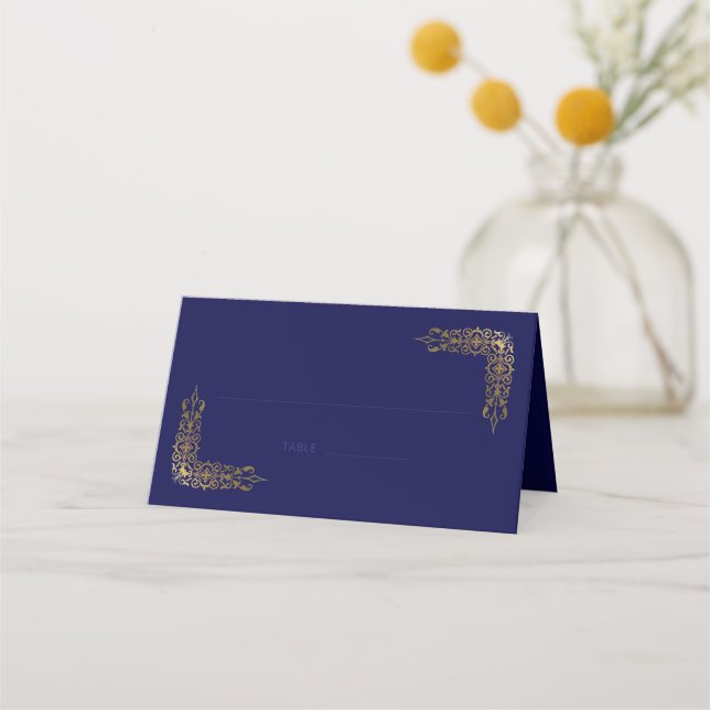 Carte De Placement Elégante carte Mariage Gold et Blue Lace (Devant)