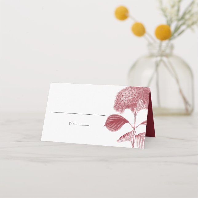 Carte De Placement Elégante carte Mariage Hydrangea Bourgogne (Devant)
