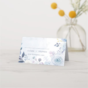 Carte De Placement Elégante Dusty Blue Watercolor Fête de Mariage Flo