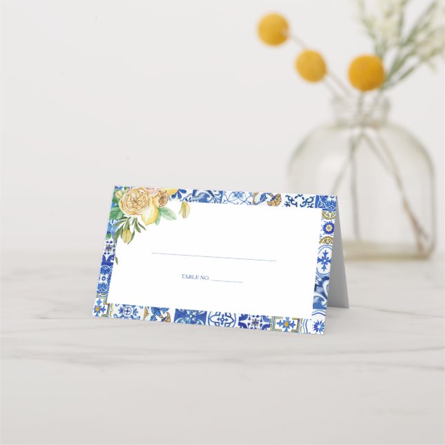 Carte De Placement Élégante Fête des mariées Florale de citron médite (Devant)