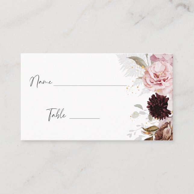 Carte De Placement Élégante Fête des mariées florale rose pâle (Devant)
