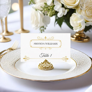 Carte De Placement Elégante Filigree or sur blanc, Mariage