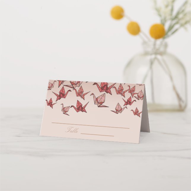 Carte De Placement Élégante Grue Papier Origami Rouge Pliée Carte Pla (Devant)