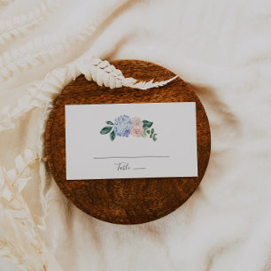 Carte De Placement Elégante Hydrangée Bleue Mariage plat blanc