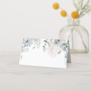 Carte De Placement Elégante Hydrangée Bleue & Mariage Rose