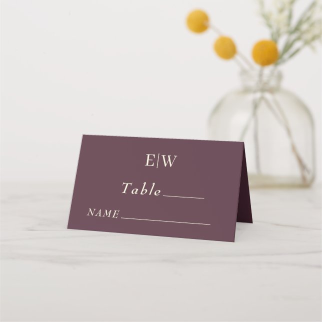 Carte De Placement Elégante laque simple cerise, Mariage Monogramme (Devant)