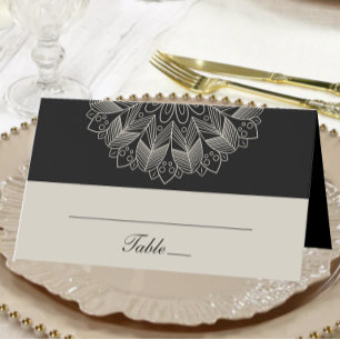Carte De Placement Elégante Mandala Boho Indian Black Mariage Escort
