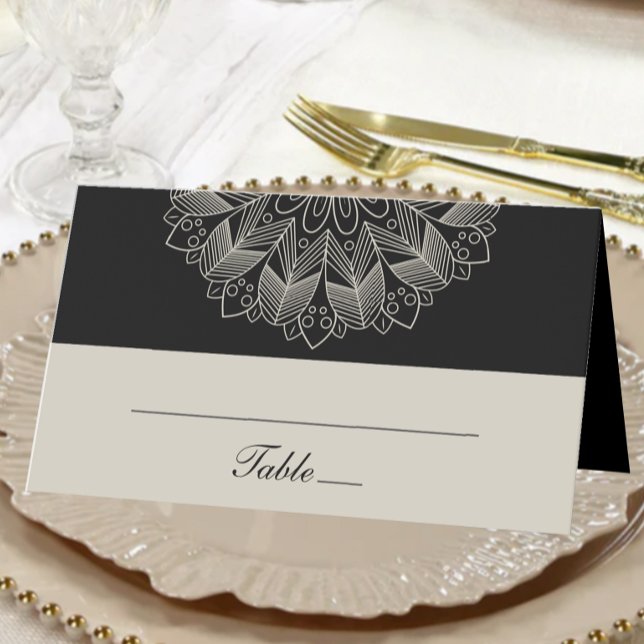 Carte De Placement Elégante Mandala Boho Indian Black Mariage Escort (Créateur téléchargé)