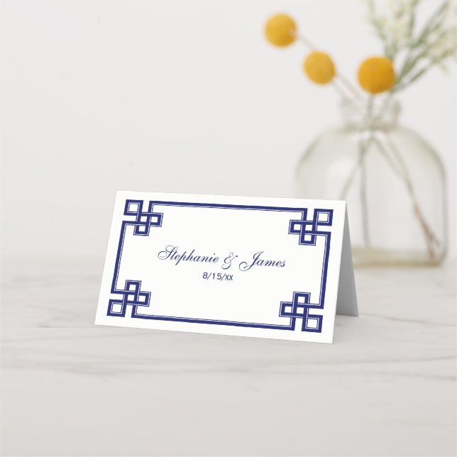 Carte De Placement Elégante Marine Bleu fantaisie Grille Clé grecque  (Devant)
