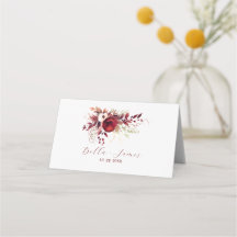 Elégante Marsala Rouge Floral Mariage Carte Place