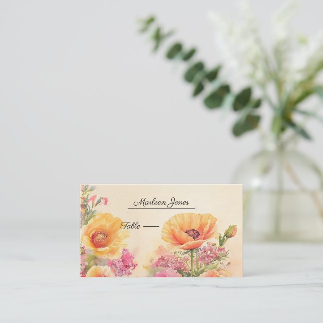 Carte De Placement Elégante Pêche Et Mariage Floral Rose (Debout devant)