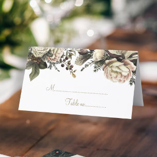 Carte De Placement Elégante pivoines d'hiver chic table mariage