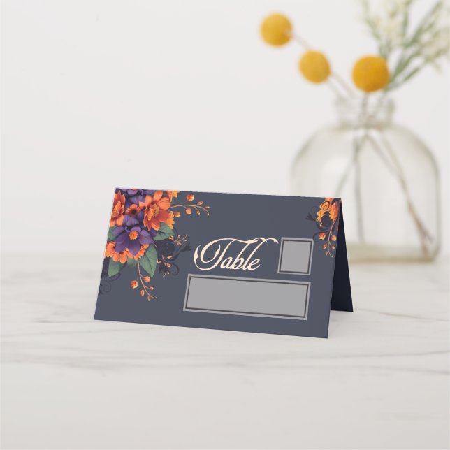 Carte De Placement Élégante table gothique florale et nom place (Devant)