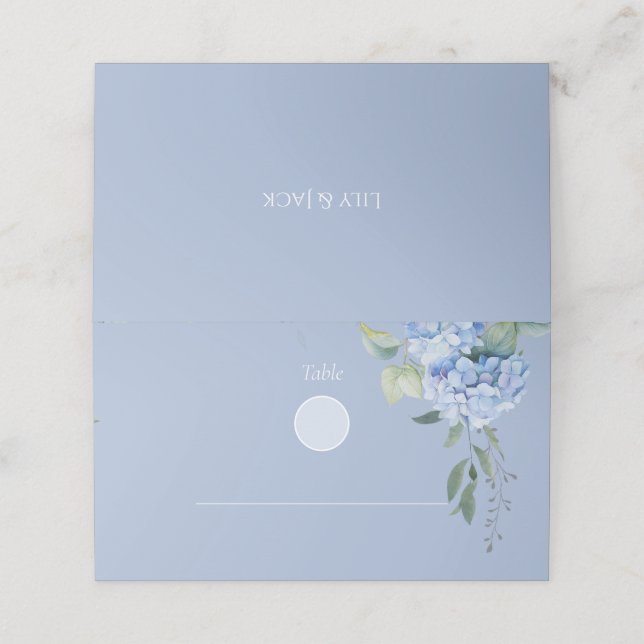 Carte De Placement Elégante table Mariage moderne Blue Hydrangea (Extérieur déplié)
