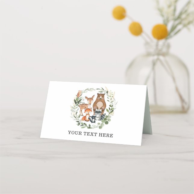 Carte De Placement Élégante verdure Bois Bébé Animaux Anniversaire (Devant)