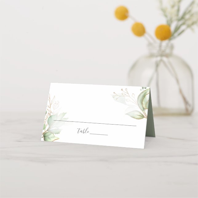 Carte De Placement Elégante verdure et Mariage d'or (Devant)