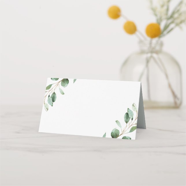 Carte De Placement Élégante verdure Eucalyptus Mariage plié blanc (Devant)