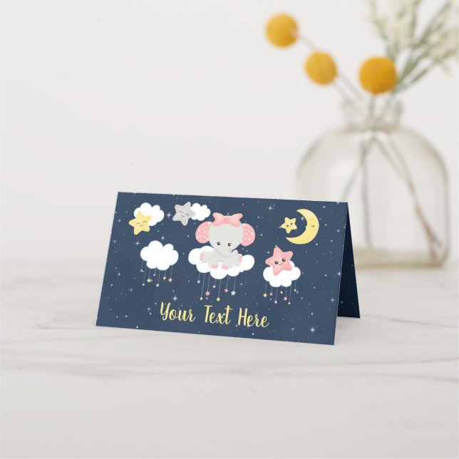 Carte De Placement Elephant rose et Baby shower de marine (Devant)